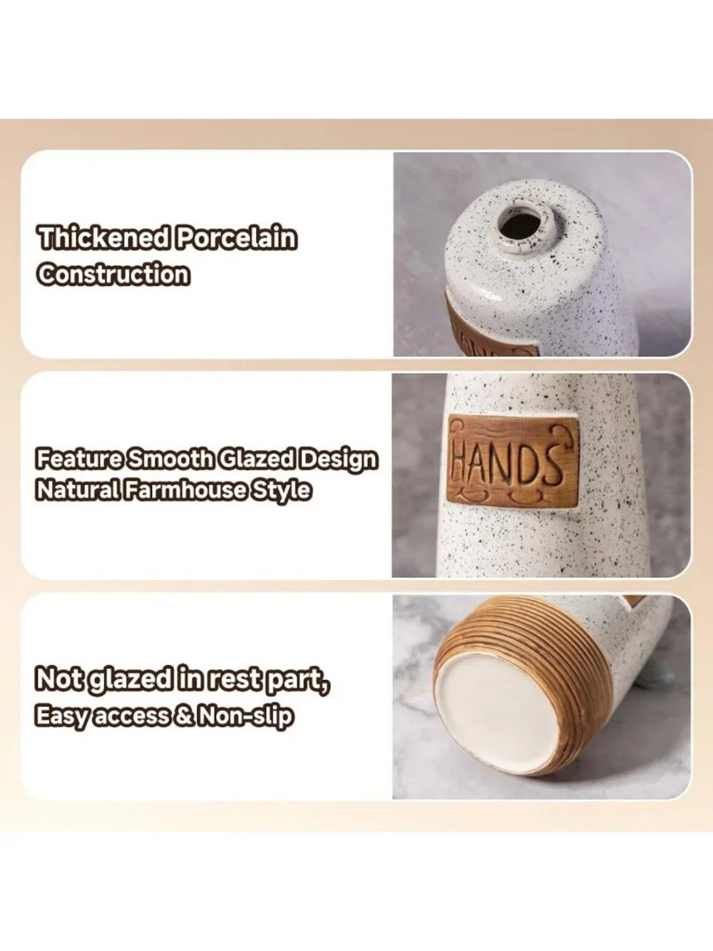 Farmhouse Ceramic Soap Dispenser Set for Kitchen & Bathroom, Vintage 15 OZ Decor
